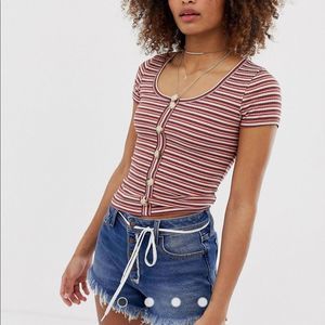 Medium Henley Hollister Tee with Buttons & Stripes